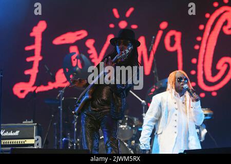 Rio de Janeiro, Brasilien,2. September 2022. Bassist Doug Wimbish von der Rockband Living Color, während eines Konzerts im Rock in Rio 2022 in der Stadt Rio Stockfoto
