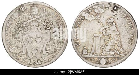 Mezzo Scudo. Borner, Peter Paul (fl. 1691-1725), Graveur, Innocenty XII ( papież ;1691-1700), Lineal, Państwo Kościelne, Emittent Stockfoto