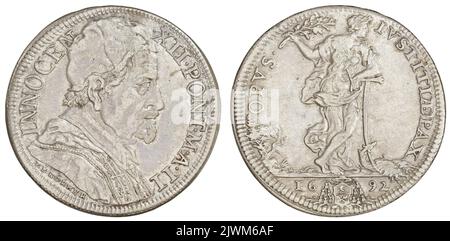 Mezzo Scudo. Borner, Peter Paul (fl. 1691-1725), Graveur, Innocenty XII ( papież ;1691-1700), Lineal, Państwo Kościelne, Emittent Stockfoto