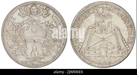 scudo. Państwo Kościelne, Borner, Peter Paul (fl. 1691-1725), Graveur, Klemens XI (papież ; 1700-1721), Lineal Stockfoto