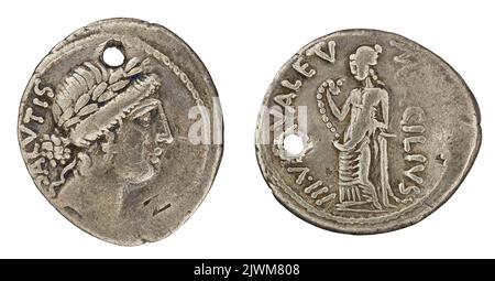 Denar. Acilius Glabrio, Mn. (fl. 49 a.C.), Geldbeamter, Republika Rzymska, Emittent Stockfoto