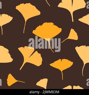Ginkgo Vektor Zeichnung nahtlose Muster. Ginkgo hinterlässt Doodle Fashion Textur. Herbstfarben. Stock Vektor