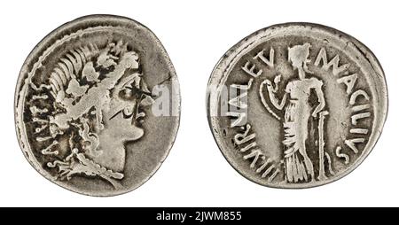 Denar. Acilius Glabrio, Mn. (fl. 49 a.C.), Geldbeamter, Republika Rzymska, Emittent Stockfoto