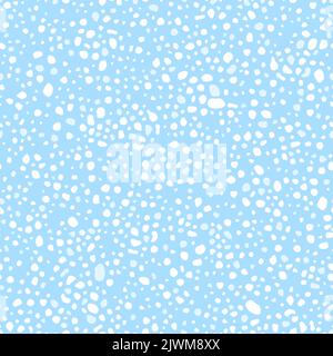 Hintergrund mit Sondermustern. Unregelmäßige Flecken und Punkte nahtloses Vektormuster. Modisches Strukturdesign. Weiß auf Blau wie Schneefall. Stock Vektor