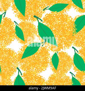 Orangen mit Blättern. Moderne elegante Modezeichnung. Nahtloses Muster. Vektorgrafik. Stock Vektor