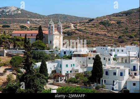 Blick auf Lefkes Dorf, Paros Insel, Griechenland Stockfoto