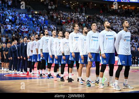 Prag, Tschechische Republik. 06. September 2022. Die tschechische Mannschaft wird vor der Basketball-Europameisterschaft der Männer, Gruppe D, Spiel Czech gegen Finnland, in Prag, Tschechische Republik, am 6. September 2022 gesehen. Quelle: Michal Kamaryt/CTK Photo/Alamy Live News Stockfoto