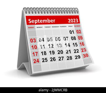 September 2023 , Dies ist ein 3D gerendertes computergeneriertes Bild. Isoliert auf Weiß. Stockfoto