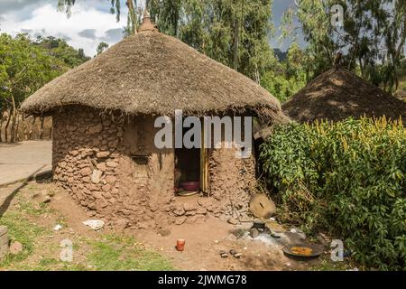 Traditionelles Rundhuh in Lalibela, Äthiopien Stockfoto