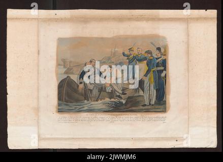 Der Leichnam des Prinzen Józef Poniatowski wurde aus der Elster gefischt. Unbekannt, Zeichner, Karikaturist, Fontana (Paryż ; wydawca ; 1822-1839), Herausgeber Stockfoto