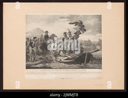 Der Leichnam von Prinz Józef Poniatowski wurde aus der Elster gefischt. Jazet, Jean-Pierre-Marie (1788-1871), Grafiker, Martinet, Pierre (1781-18...), Zeichner, Karikaturist, Osterwald (Paryż ; wydawca ; 18..-18...), Verleger Stockfoto