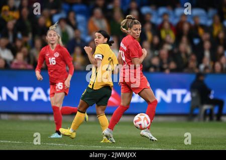 Sydney, Australien. 06. September 2022. Sam Kerr aus Australien in Aktion beim Freundschaftsspiel der australischen Matildas und Kanadas im Allianz Stadium am 06. September 2022 in Sydney, Australien. Kredit: Izhar Ahmed Khan/Alamy Live Nachrichten/Alamy Live Nachrichten Stockfoto