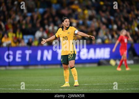 Sydney, Australien. 06. September 2022. Sam Kerr aus Australien in Aktion beim Freundschaftsspiel der australischen Matildas und Kanadas im Allianz Stadium am 06. September 2022 in Sydney, Australien. Kredit: Izhar Ahmed Khan/Alamy Live Nachrichten/Alamy Live Nachrichten Stockfoto