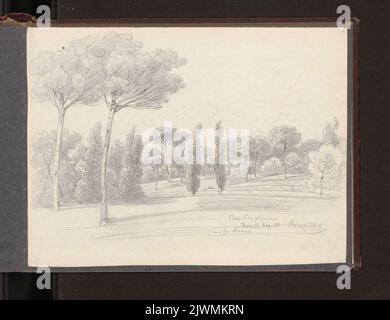 Pinien in den Gärten der Villa Borghese in Rom. Blaschnik, Arthur (1823-1918), Zeichner, Karikaturist Stockfoto