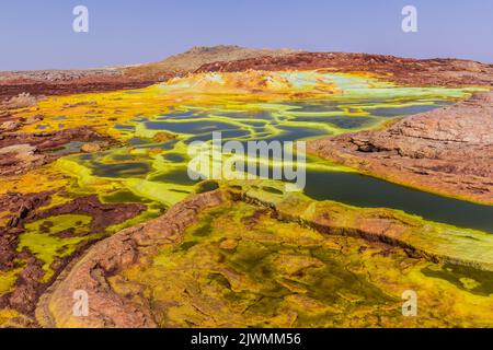 Bunte Teiche in der vulkanischen Landschaft von Dallol, Danakil-Depression, Äthiopien Stockfoto