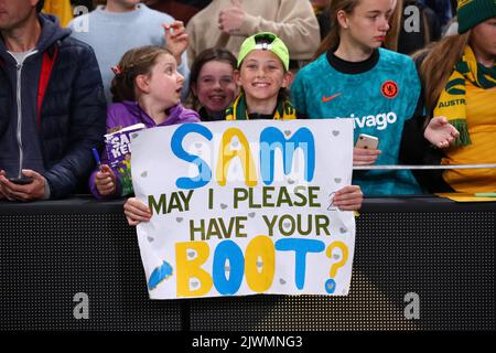 6.. September 2022; Allianz Stadium, Sydney, New South Wales, Australien; International Football Friendly, Australien gegen Kanada: Australische Fans unterstützen ihr Land Stockfoto