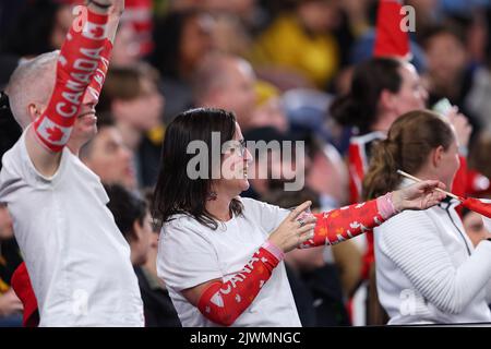 6.. September 2022; Allianz Stadium, Sydney, New South Wales, Australien; International Football Friendly, Australien gegen Kanada: Fans jubeln für Kanada Stockfoto