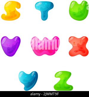 Gelee bunte Alphabete, Comic-Alphabet für Kinder. Jelly Bright Font. Kindliche Art für Veranstaltungen, Aktionen. Stock Vektor