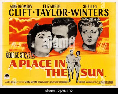 Ein Platz in der Sonne (Paramount, 1951) horizontal. Vintage Filmplakat feat Elisabeth Taylor und Montgomery Clift. Stockfoto