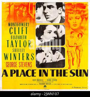 A Place in the Sun (Paramount, 1951) Vintage Filmposter feat Elisabeth Taylor und Montgomery Clift. Stockfoto