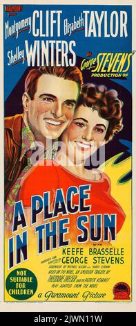 Ein Platz in der Sonne (Paramount, 1952). Australian Daybill feat Elisabeth Taylor und Montgomery Clift. Stockfoto