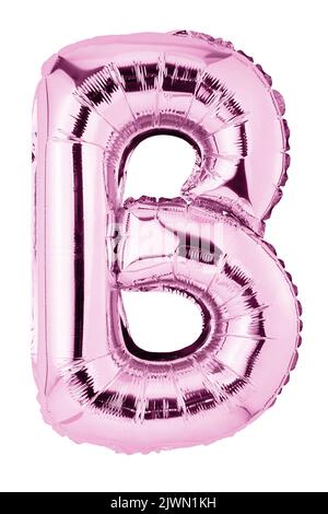 Buchstabe B in rosa Mylar-Ballon isoliert auf weiß Stockfoto