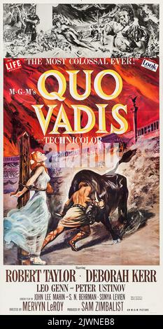 Quo Vadis (MGM, 1951). 3 Blatt Filmposter. Historisches Drama mit Robert Taylor, Deborah Kerr, Leo Genn und Peter Ustinov. Stockfoto