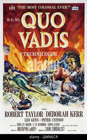 Vintage Filmplakat für den Film Quo Vadis 1951 feat Robert Taylor, Deborah Kerr, Leo Genn und Peter Ustinov. Stockfoto