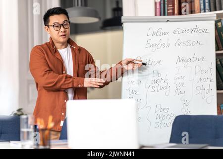 Chinesischer Lehrer Mann Mit Englischunterricht Online-Unterricht Im Klassenzimmer Stockfoto