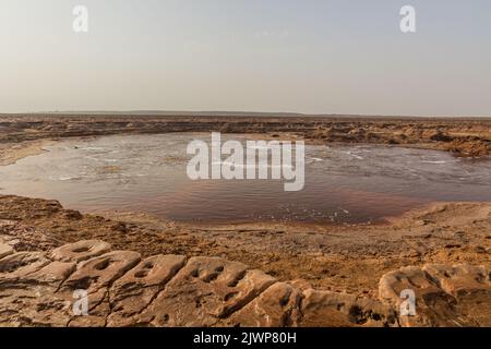 Gaet'ale Pond in der Danakil-Depression, Äthiopien. Hypersaliner See mit sprudelndem Gas. Stockfoto