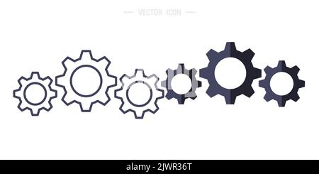 Symbol für Zahnräder und Zahnräder aus Metall. Isolierte editierbare Vektordarstellung Stock Vektor