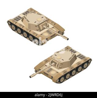 Set der Armee bewaffnete Panzer Divisionen isometrischen bewaffneten militärischen Transport Stock Vektor