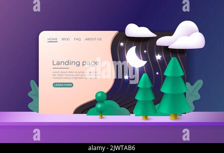 Landing Page Waldlandschaft, Naturszene, Website-Poster. Vektorgrafik Stock Vektor