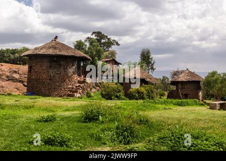 Traditionelle Rundhäuser in Lalibela, Äthiopien Stockfoto