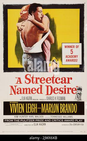 Eine Straßenbahn namens Desire (20. Century Fox, R-1958) feat Marlon Brando und Vivien Leigh. Stockfoto