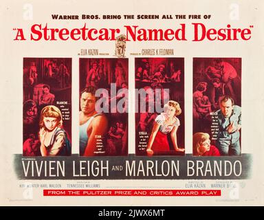 Eine Straßenbahn namens Desire (Warner Brothers, 1951). Halbblattfilmplakat - feat Marlon Brando und Vivien Leigh. Stockfoto