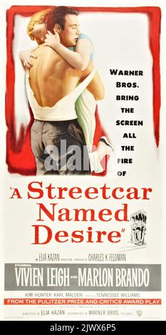 Eine Straßenbahn namens Desire (Warner Brothers, 1951). Filmplakat mit drei Bögen - feat Marlon Brando und Vivien Leigh Stockfoto