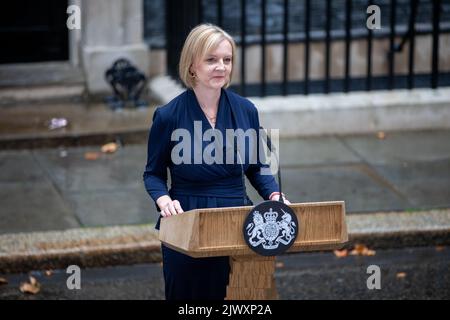 London, Großbritannien. 06.. September 2022. Liz Truss hält ihre erste Rede als Premierministerin am 6.. September 2022 in London. Kredit: Lucy North/Alamy Live News Stockfoto
