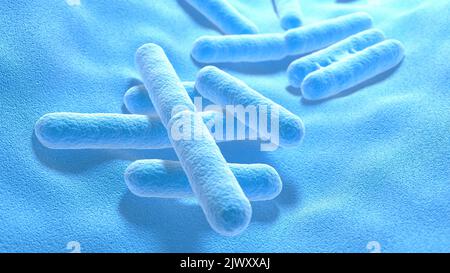 Bakterien. Bakterium. Blaue Farbe. Prokaryotische Mikroorganismen. 3D Abbildung. Stockfoto