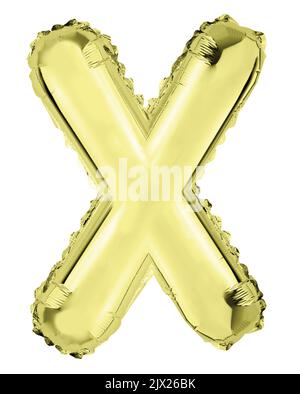 Buchstabe X in goldenem Mylar-Ballon isoliert auf Weiß Stockfoto