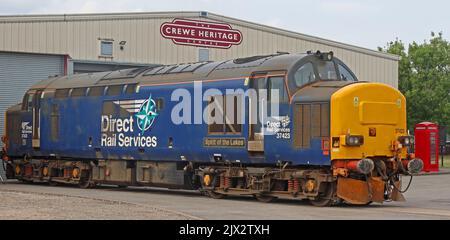 Direct Rail Services, 37423, Spirit of the Lakes, Crewe Heritage Centre begrüßt diese Klasse 37, Vernon Way, Crewe, Cheshire, England, UK, CW1 2DB Stockfoto