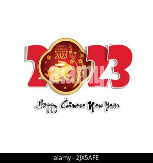 Frohes neues Jahr 2023, chinesisches Neujahr, Jahr des Hasen (Übersetzung: Glückliches neues Jahr) Stock Vektor