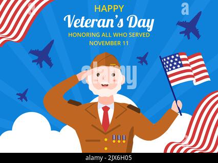 Happy Veterans Day Hintergrund Vorlage Hand Gezeichnet Cartoon Flache Illustration Stock Vektor
