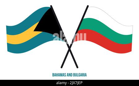 Bahamas und Bulgarien Flaggen gekreuzt und winken Flat Style. Offizieller Anteil. Korrigieren Sie Die Farben. Stock Vektor