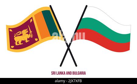 Sri Lanka und Bulgarien Flaggen gekreuzt und winken Flat Style. Offizieller Anteil. Korrigieren Sie Die Farben. Stock Vektor