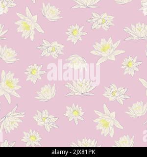 Seamless-Muster mit Seerose. Hintergrund- oder Modedesign für Textil, Stoff mit Seerosen für Mädchen. Moderner Blumendruck Stock Vektor