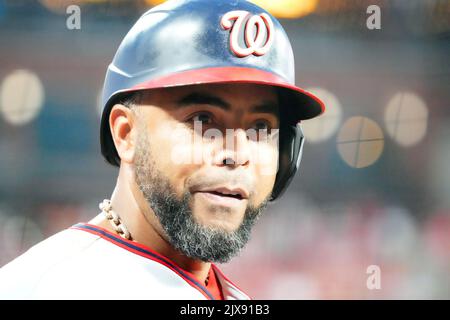 St. Louis, Usa. 06.. September 2022. Washington Nationals Nelson Cruz wartet am Dienstag, den 6. September 2022, im vierten Inning im Busch Stadium in St. Louis auf die St. Louis Cardinals. Foto von Bill Greenblatt/UPI Credit: UPI/Alamy Live News Stockfoto