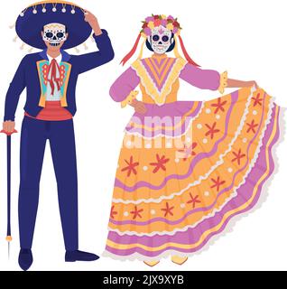 Mexikanische traditionelle Kostüme halb flache Farbe Vektor-Zeichen Stock Vektor