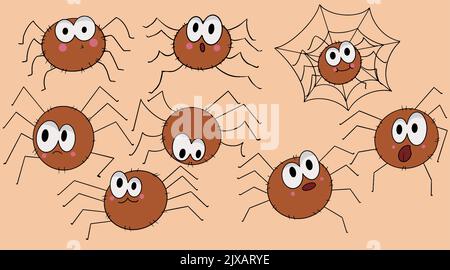 Halloween Spinnen mit Spinnennetzen feiern das Fest aller Heiligen Stock Vektor