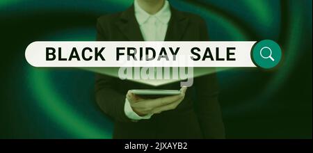 Textunterschrift mit Black Friday SaleShopping Day Beginn der Weihnachts-Shopping-Saison. Business Concept Shopping Day Beginn des Weihnachtsfestes Stockfoto